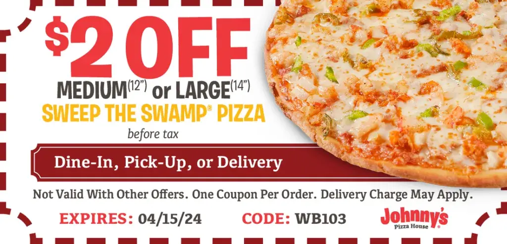 $2.00 Off Any Medium (12") or Large (14") Sweep the Swamp® Pizza (before tax)